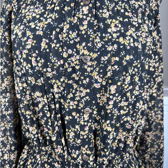 Miss Me Off The Shoulder Women's Floral Black Tan 1/2 Sheer Sleeve Dress Size S - Picture 6 of 14